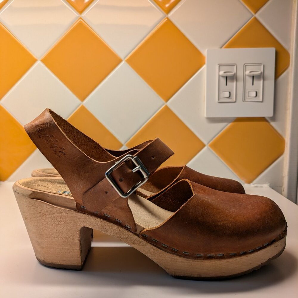 Lotta from Stockholm Leather & Wood Clogs - size 39 EU/8 US